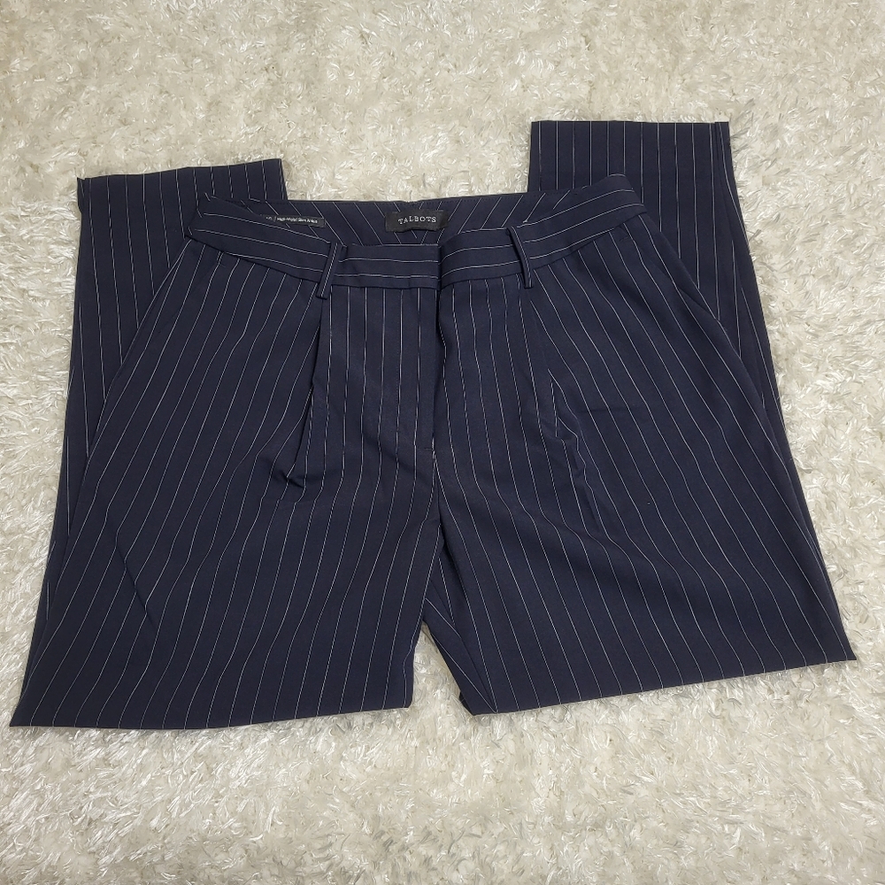 TALBOTS CREPE WIDE-LEG PANTS, High Waist Slim Ankle, Indigo Blue/ White,…
